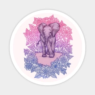 Cute Baby Elephant in pink, purple & blue Magnet